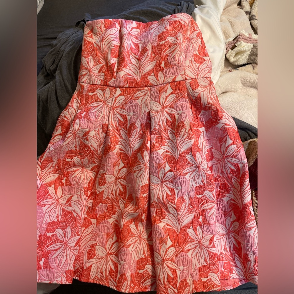 Pink and orange floral strap less dress